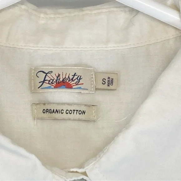 Faherty Shirt Womens Ivory Organic Cotton Popover Short Sleeve Pockets - Picture 2 of 13
